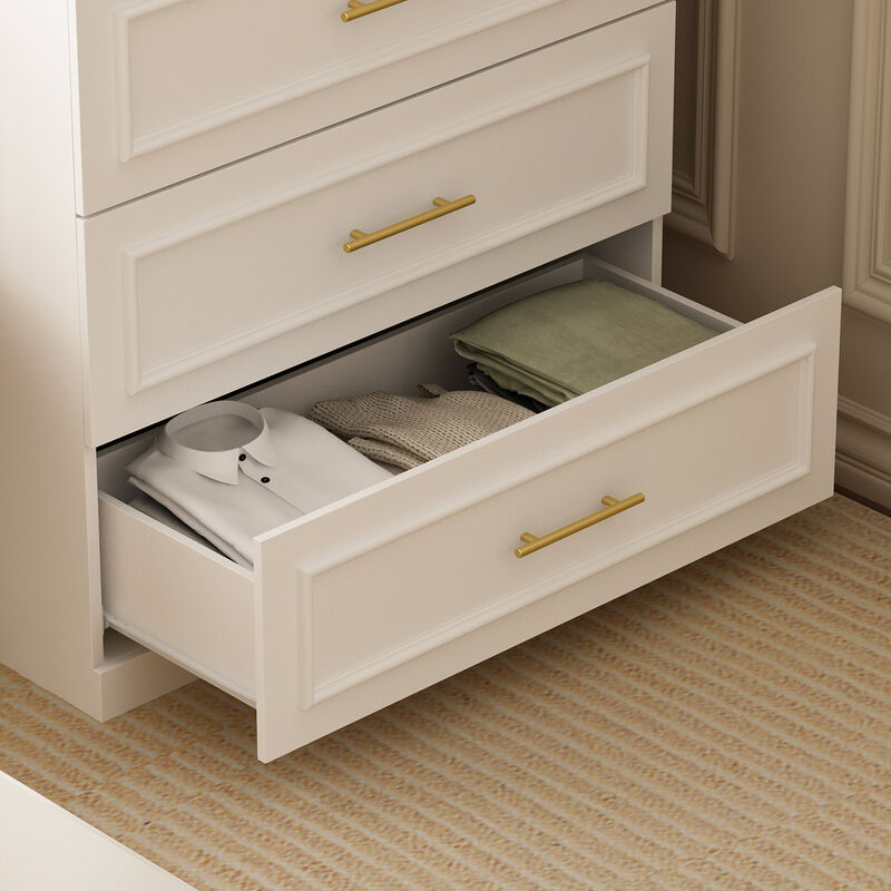 FUFU&GAGA  Elegant Armoire with Glass Doors, Hanging Rods, and Spacious Drawers for Organized Bedroom Storage (31.7" W x 19.3" D x 74.9" H) White