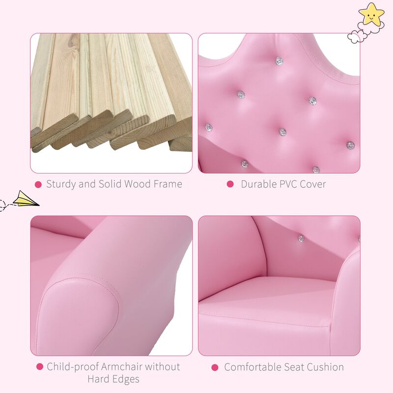 Kids' Princess Sofa Set: With Footstool, Diamond Decor