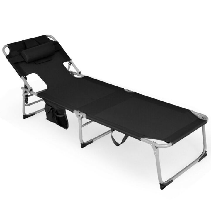 Hivvago Folding Beach Lounge Chair with Pillow for Outdoor