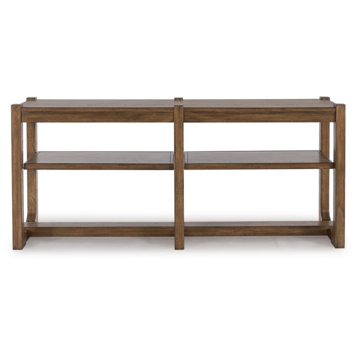 Cabal Sofa Table, Open Shelf, Light Brown Wood, Rectangular 65 Inch - Benzara