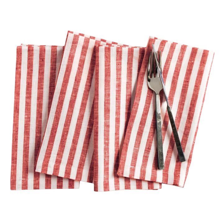 Solino Home 100% Pure Linen Dinner Napkins 20 x 20 Inch Set of 4 | Amalfi Stripe