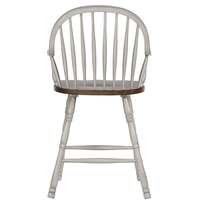Country Grove 41 in. Distressed Light Gray and Nutmeg Brown High Back Wood Frame 24 in. Bar Stool (Set of 2)
