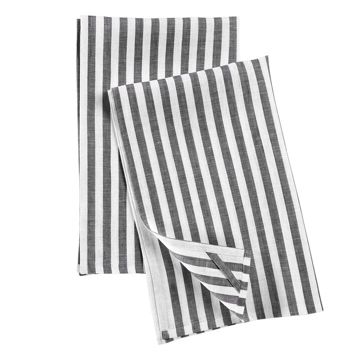 Solino Home 100% Pure Linen Kitchen Towels Set of 2 - 17 x 26 Inch | Amalfi Stripe