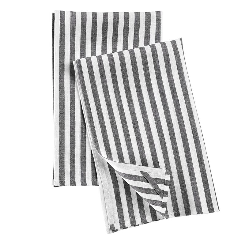 Solino Home 100% Pure Linen Kitchen Towels Set of 2 - 17 x 26 Inch | Amalfi Stripe