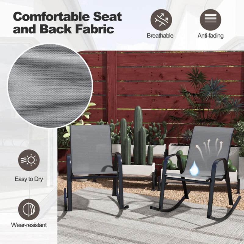 Hivvago Set of 2 Metal Patio Rocking Chair with Breathable Seat Fabric