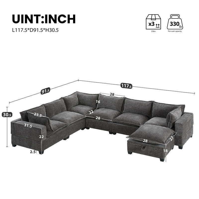 Merax Oversized Chenille Sectional Sofa with Movable Storage Ottoman