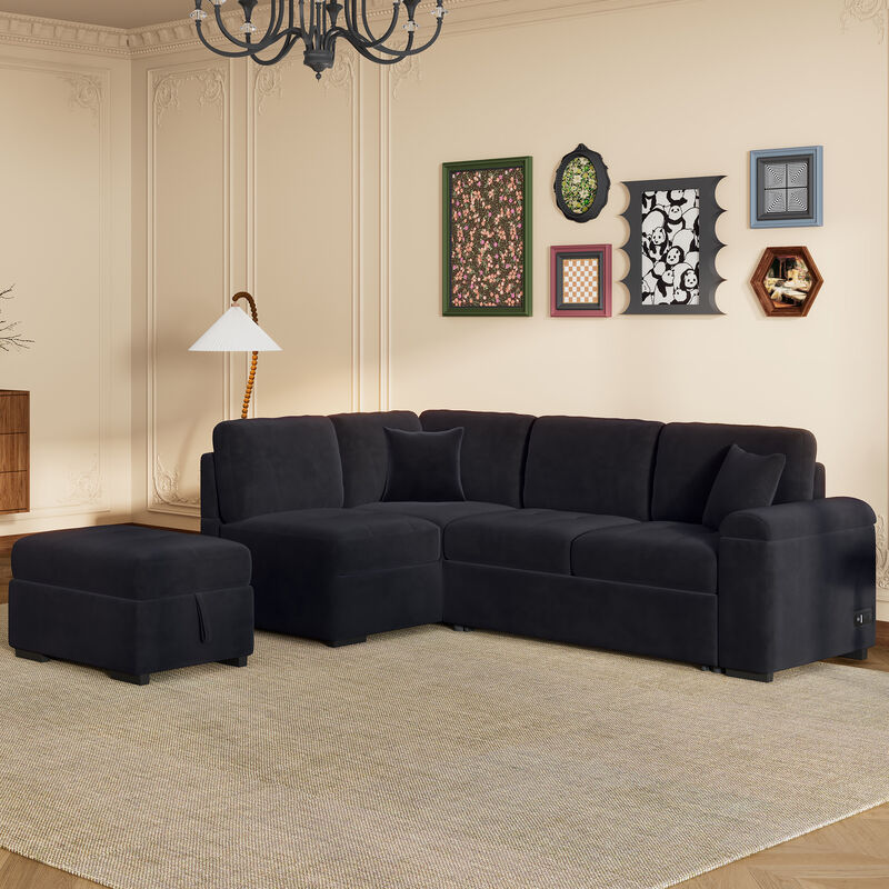 Merax L-Shape Corner Couch Sofa Bed with Storage Ottoman
