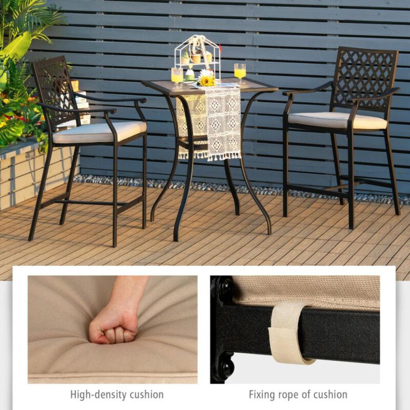 Hivvago 2 Pieces Patio Bar Stool with Height Cushion and Armrest