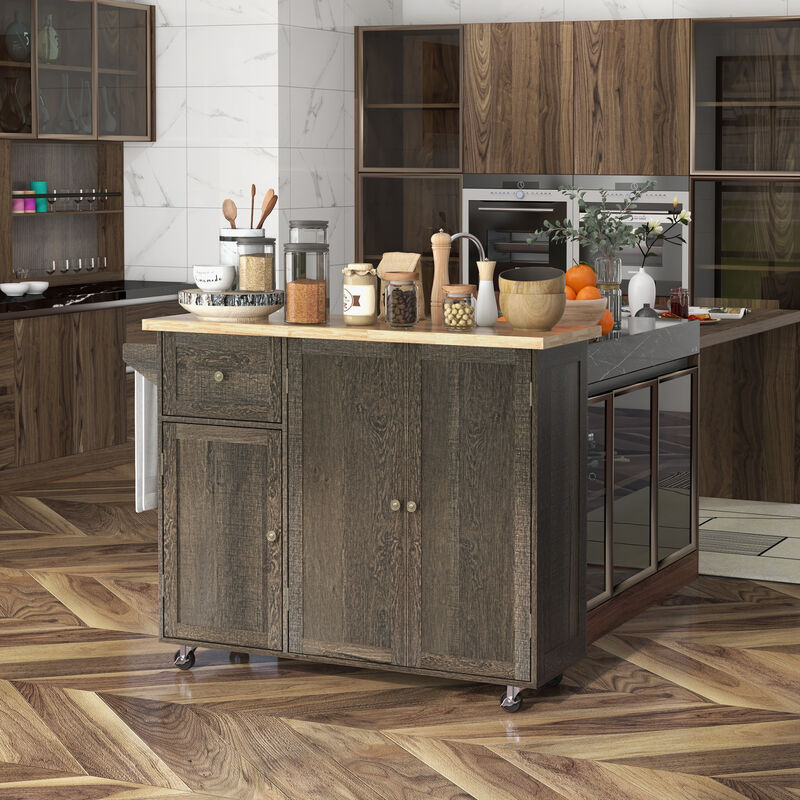 Kitchen Island on Wheels, Utility Serving Cart with Drawer Cabinets