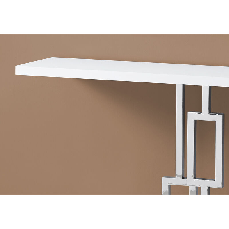 Monarch Specialties I 3266 Accent Table, Console, Entryway, Narrow, Sofa, Living Room, Bedroom, Metal, Laminate, Glossy White, Chrome, Contemporary, Modern