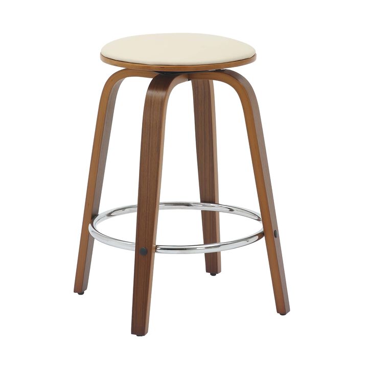 LeisureMod Pelya Modern Swivel Counter Stool Upholstered in Leather in Taupe