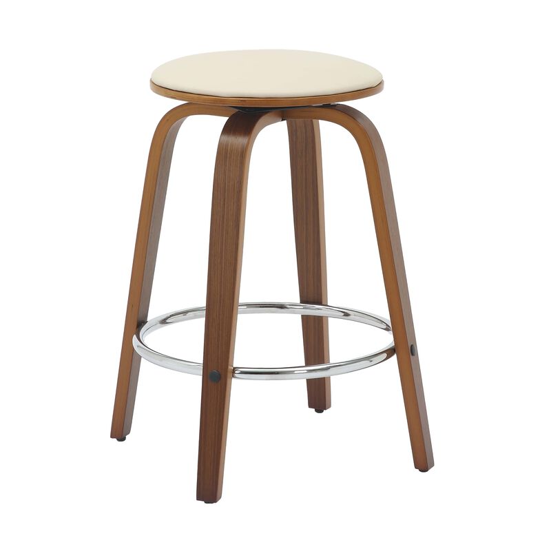 LeisureMod Pelya Modern Swivel Counter Stool Upholstered in Leather in Taupe