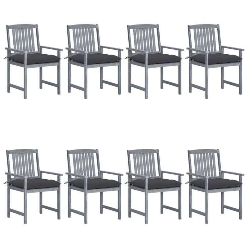 vidaXL Garden Chairs with Cushions 8 pcs Solid Acacia Wood Gray