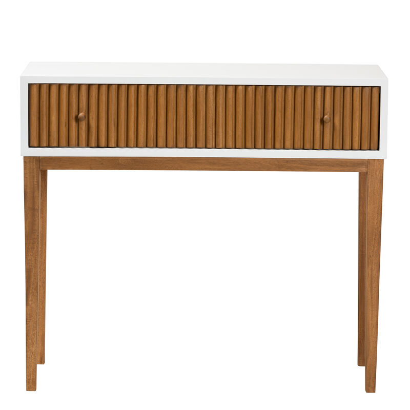 Bali & Pari Odile Modern Two-Tone Natural Brown and White Bayur Wood 1-Drawer Console Table