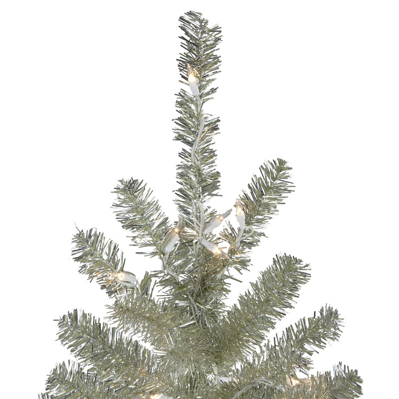 9' Pre-Lit Metallic Platinum Artificial Tinsel Christmas Tree - Clear Lights
