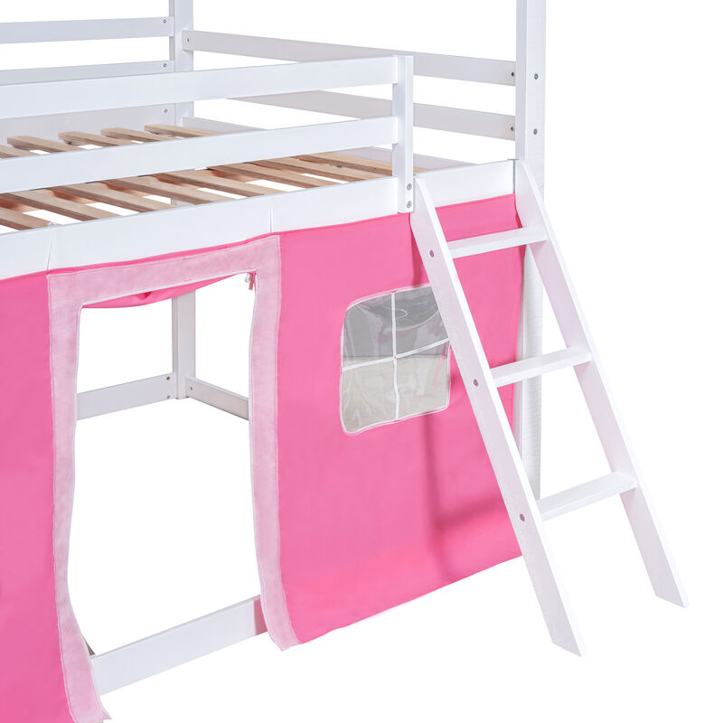 Merax Bunk Wood House Bed with Tent