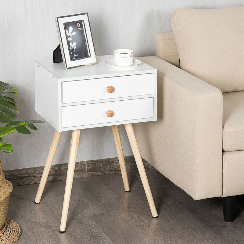 Mid Century Modern 2 Drawers Nightstand