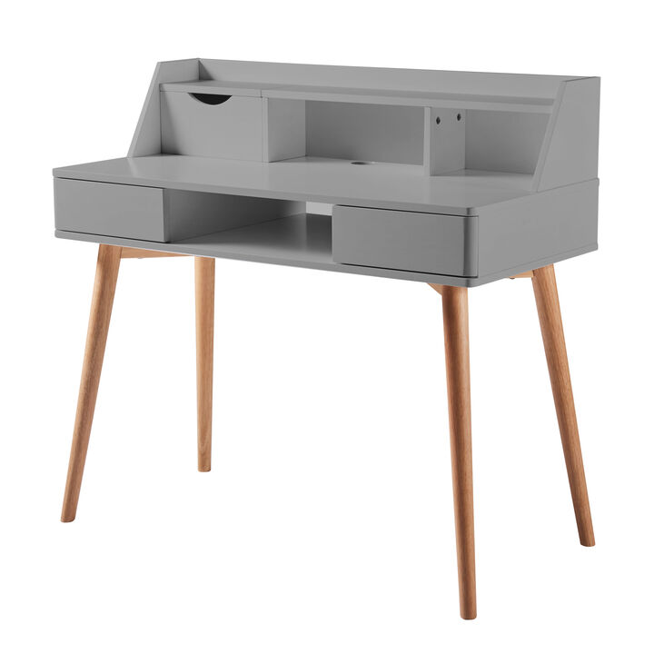 Teamson Home Creativo Wooden Writing Desk with Storage, Light Gray/Natural