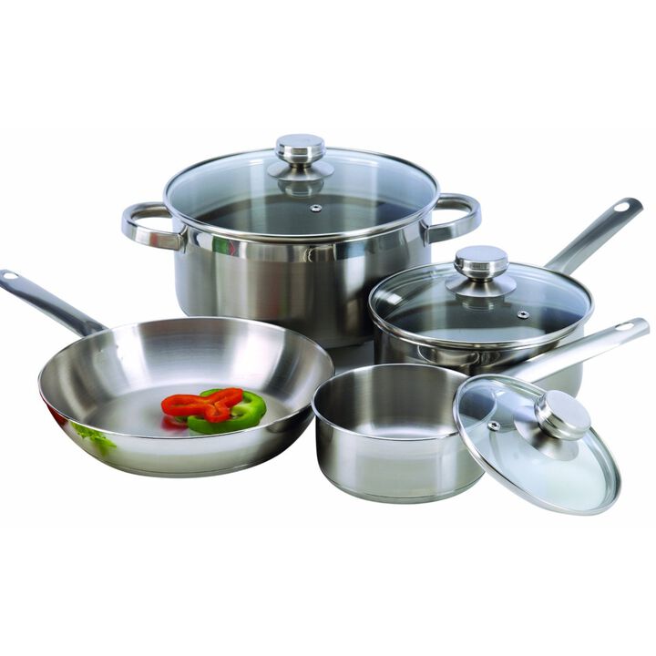7-Piece Stainless Steel Kitchen Cookware Set Frying Pan, Saucepan & Stockpot with Lids