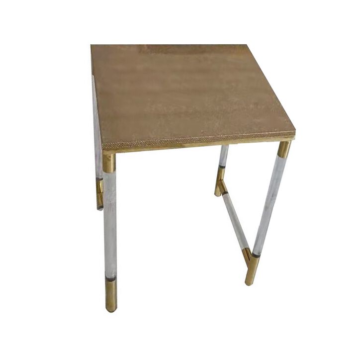 Set of 3 Nesting Side End Tables, Faux Leather Top, Clear Acrylic Legs - Benzara