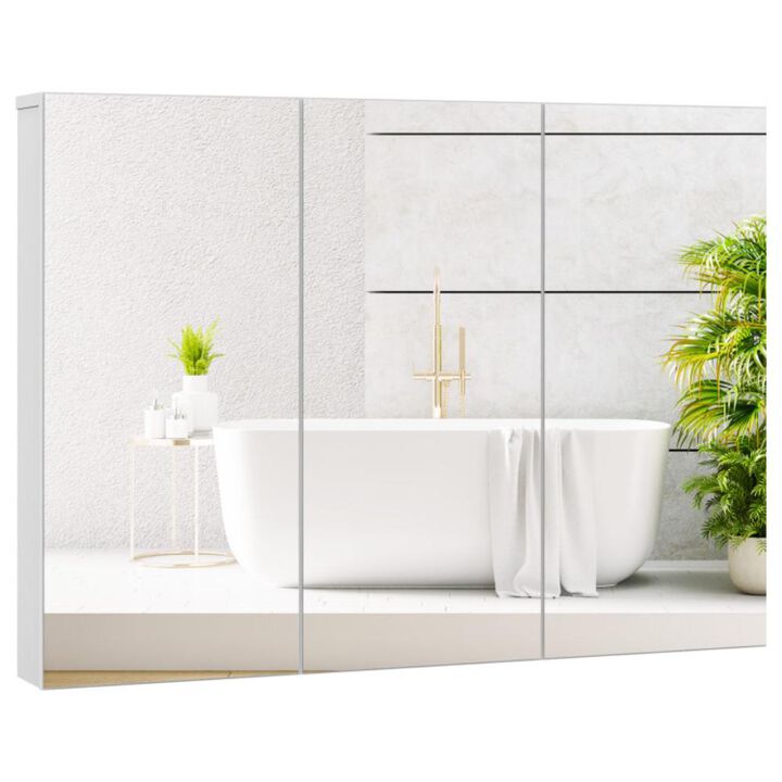 Hivvago Frameless Bathroom Wall Mounted Mirror Cabinet with 3 Doors and Adjustable Shelves
