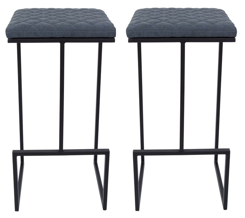 LeisureMod Quincy Quilted Stitched Leather Bar Stools – Set of 2, Modern and Comfortable Seating