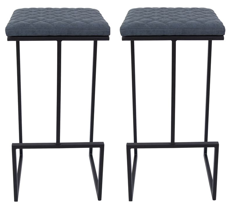 LeisureMod Quincy Quilted Stitched Leather Bar Stools – Set of 2, Modern and Comfortable Seating