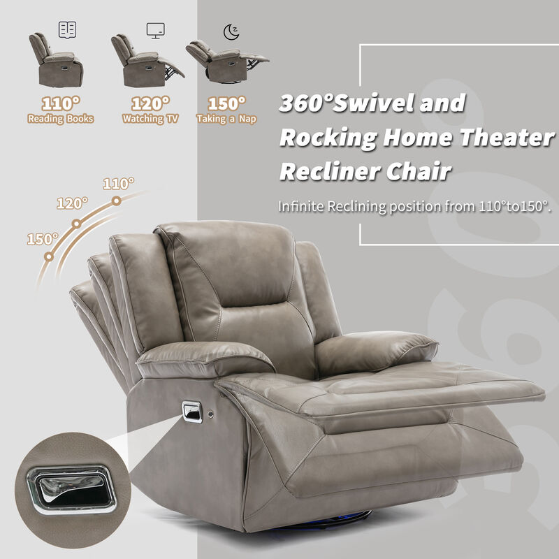 360° Swivel and Rocking Home Theater Recliner Manual Recliner Chair with a LED Light Strip for Living Room,Bedroom, Black