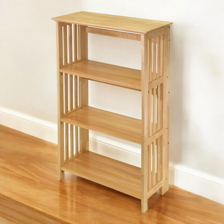4-Shelf Wooden Folding Bookcase Storage Shelves