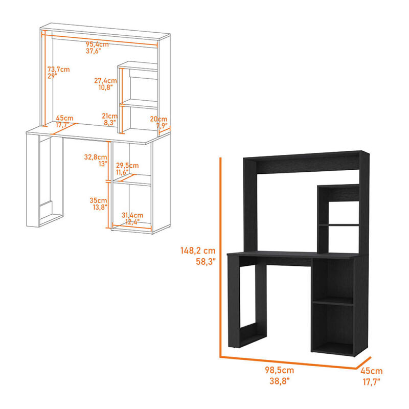 Palisades Computer Desk With Hutch And Storage Shelves Black
