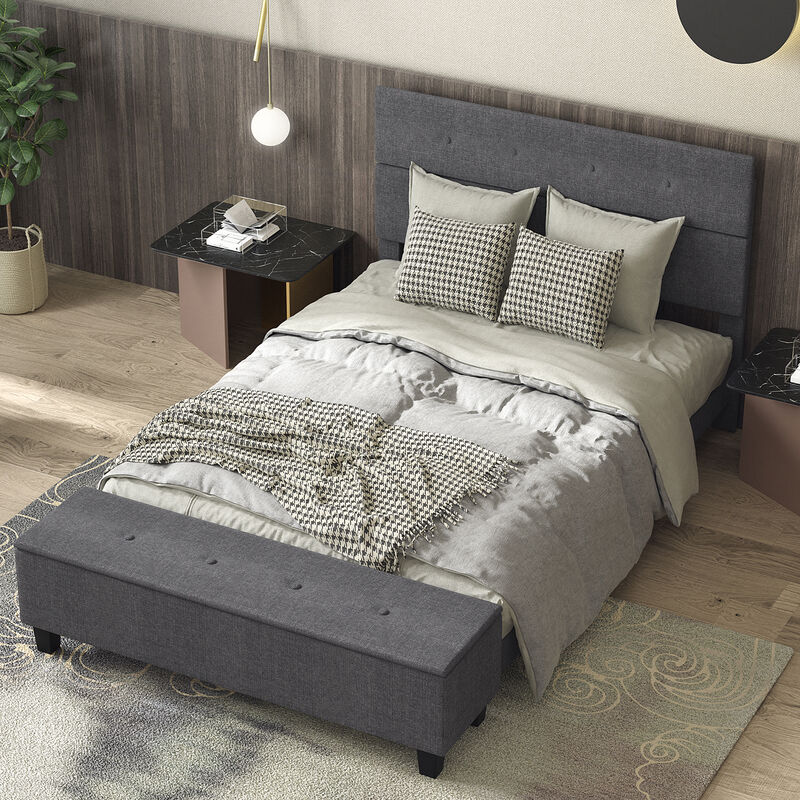 Upholstered Bed Frame with Ottoman Storage