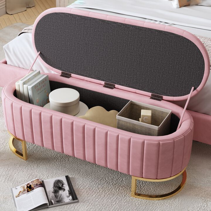 Merax Upholstered Velvet Storage Ottoman Bench