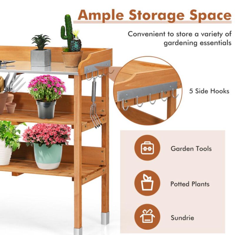 Hivvago Garden Wooden Potting Bench Work Station with Hook