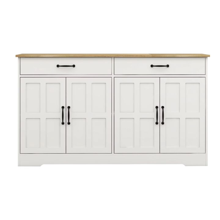 White Wood 55.91 in. Sideboard with Shaker Style Design Doors