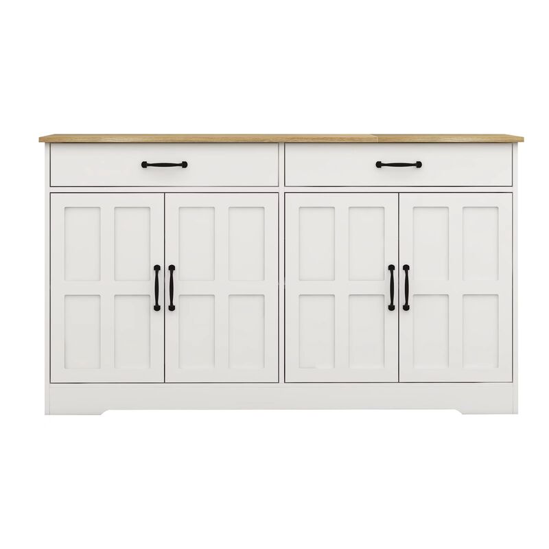White Wood 55.91 in. Sideboard with Shaker Style Design Doors