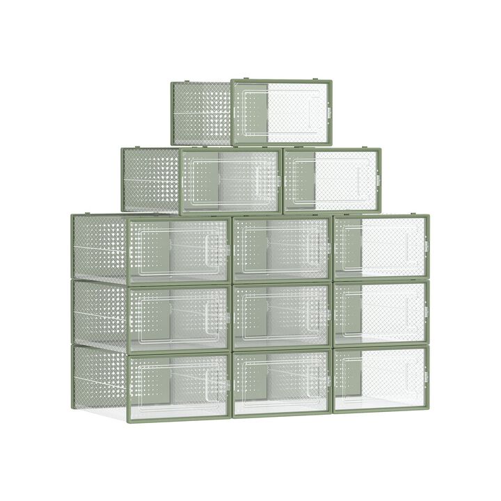 Pack of 18 Stackable Shoe Storage Organizers - Practical Shoe Boxes for Organized Spaces
