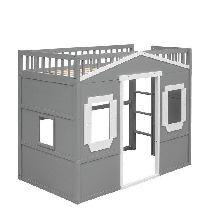 Twin Size House Loft Bed With Ladder And Frame