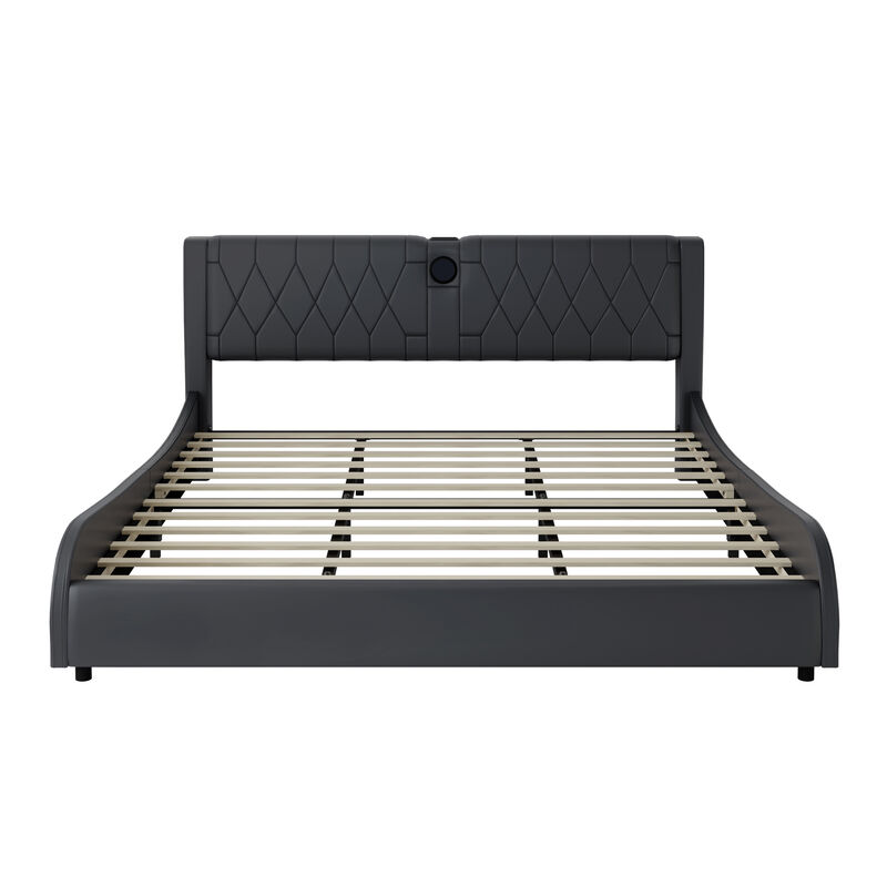 Merax Luxurious Faux Leather Platform Bed with Bluetooth Speakers