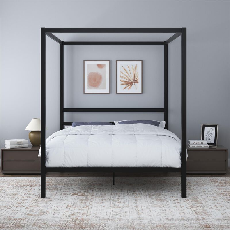 DHP Modern Metal Canopy Bed, Queen, Black