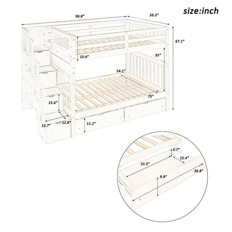 Full Over Full Bunk Bed With Shelves And 6 Storage Drawers