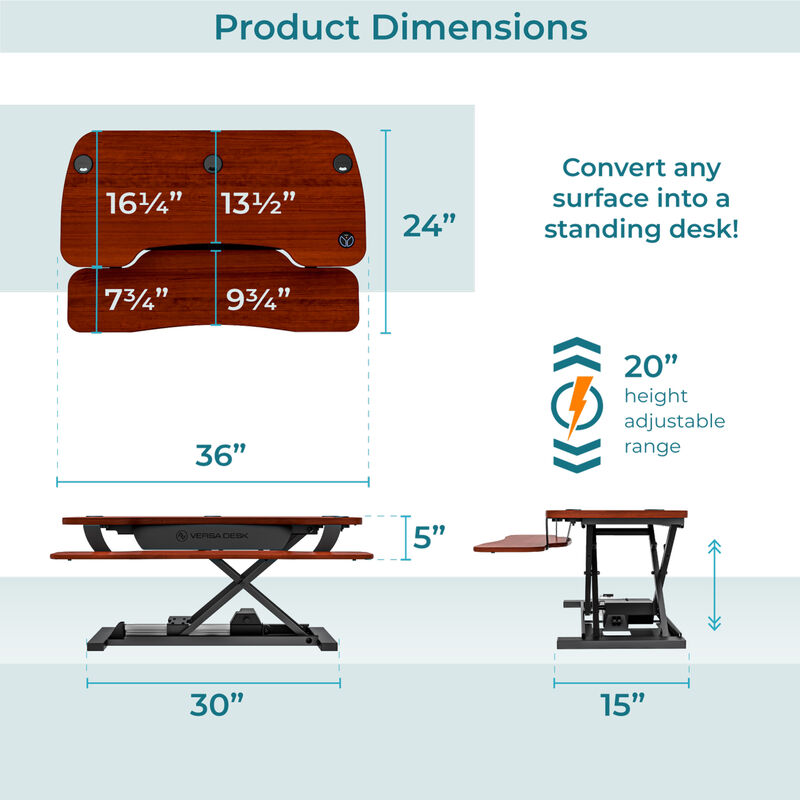 VersaDesk PowerPro® 36"W Electric Adjustable Standing Desk Converter, Cherry