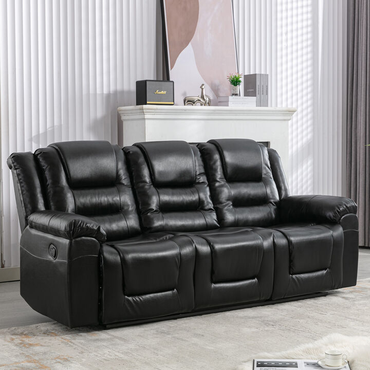 3 Seater Home Theater Recliner Manual Recliner Chair with Two Built-in Cup Holders for Living Room,Bedroom, Grey