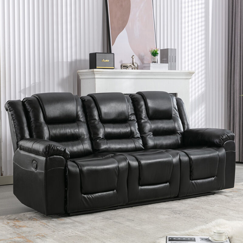 3 Seater Home Theater Recliner Manual Recliner Chair with Two Built-in Cup Holders for Living Room,Bedroom, Grey