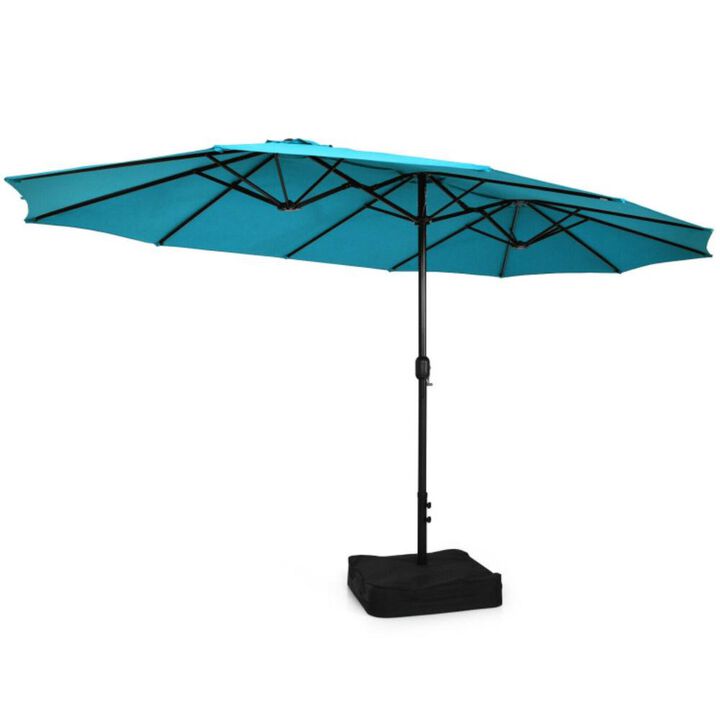 Hivvago 15 Feet Double-Sided Twin Patio Umbrella with Crank and Base