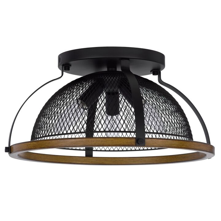 Monty 16 Inch Semi Flush Ceiling Mount Light Fixture, Black Mesh Shade - Benzara