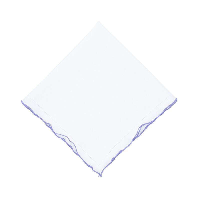 Linen Napkins With Purple Ruffled Hemstitch Edges, Set of 4