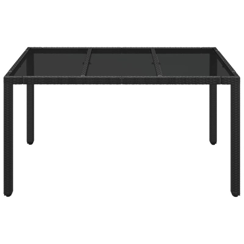 vidaXL Patio Table with Glass Top Black 59.1"x35.4"x29.5" Poly Rattan