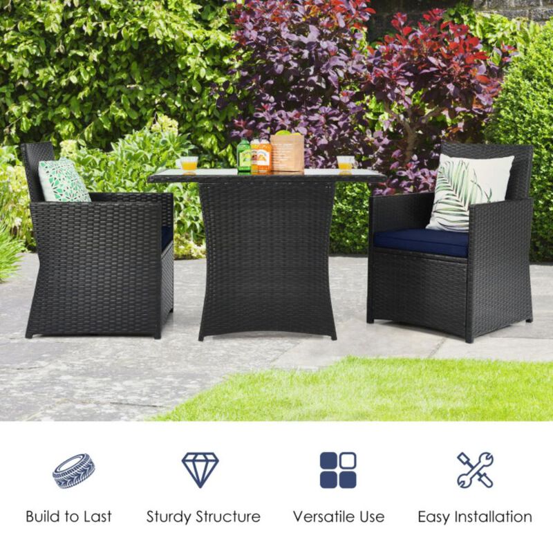 Hivvago 3 Pieces Patio Rattan Furniture Set with Cushion and Sofa Armrest