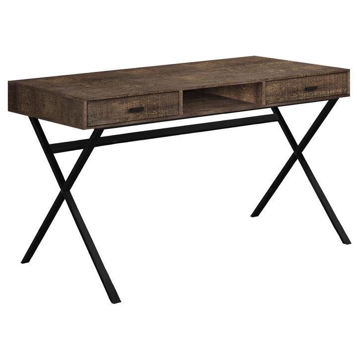 Monarch Specialties I 7447 Computer Desk, Home Office, Laptop, Storage Drawers, 48"L, Work, Metal, Laminate, Brown, Black, Contemporary, Modern