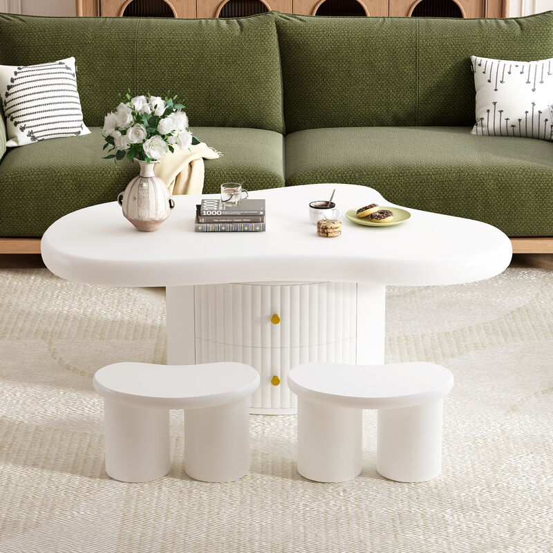 Merax Cloud Coffee Table with 2 Stools Living Room Set